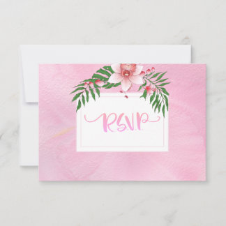 Carte RSVP de mariage rose et vert orchidée