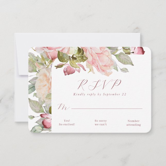 Carte RSVP de mariage rose floral (Devant)