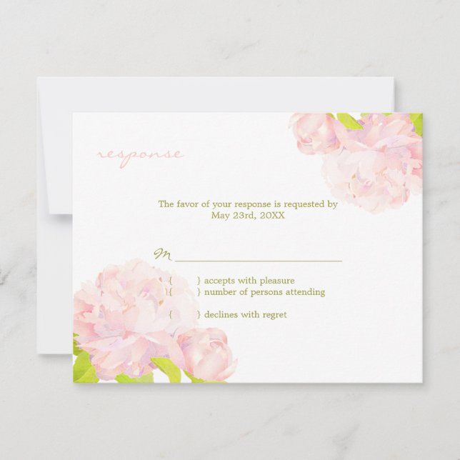 Carte RSVP de mariage rose Garden Peony (Devant)