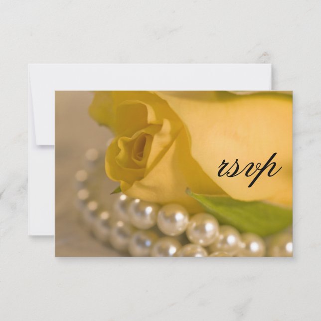Carte RSVP de mariage rose jaune et perles blanche (Devant)