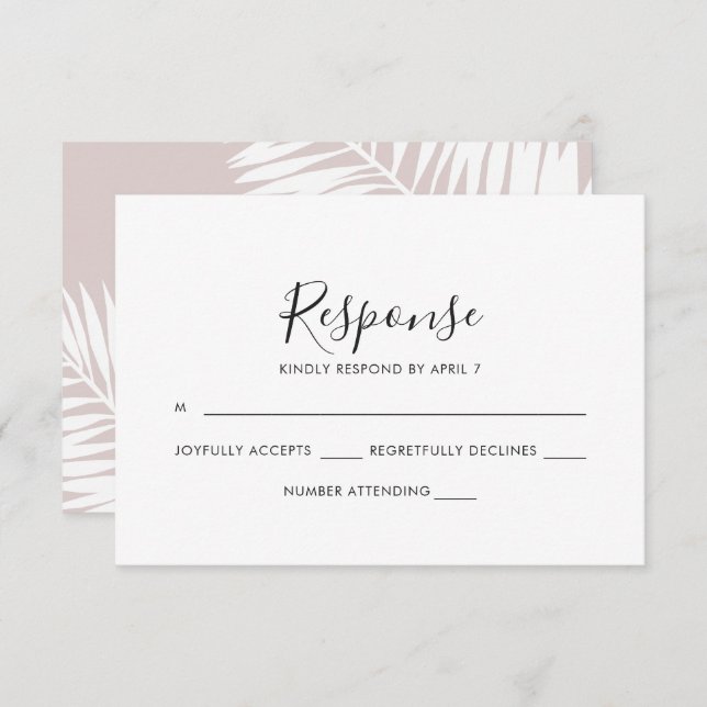 Carte Rsvp De Mariage Rose Palms Graceful Palms (Devant / Derrière)