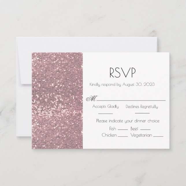 Carte RSVP de mariage rose rose or Parties scintil (Devant)