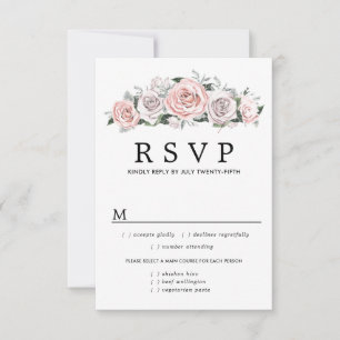 Carte RSVP de mariage rose violet, options de repa
