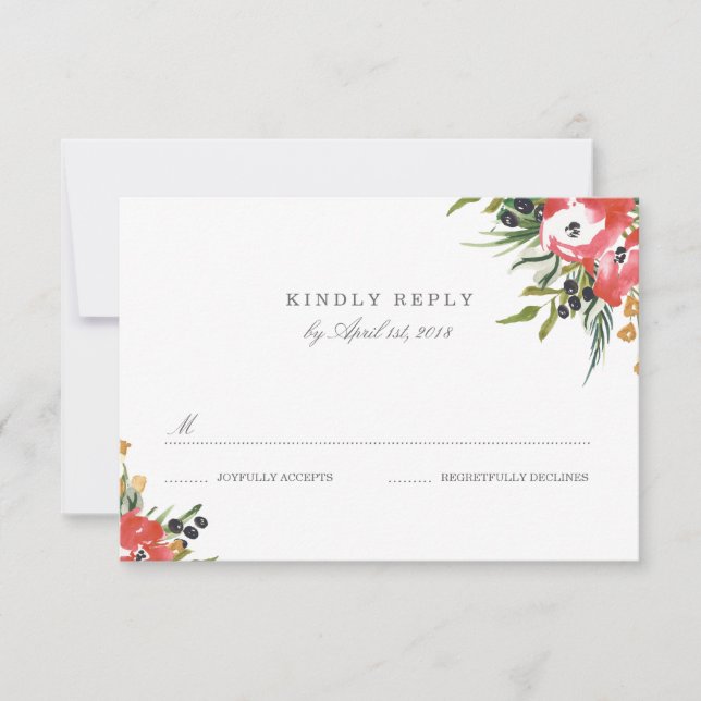 Carte RSVP de mariage Rouge Romance (Devant)