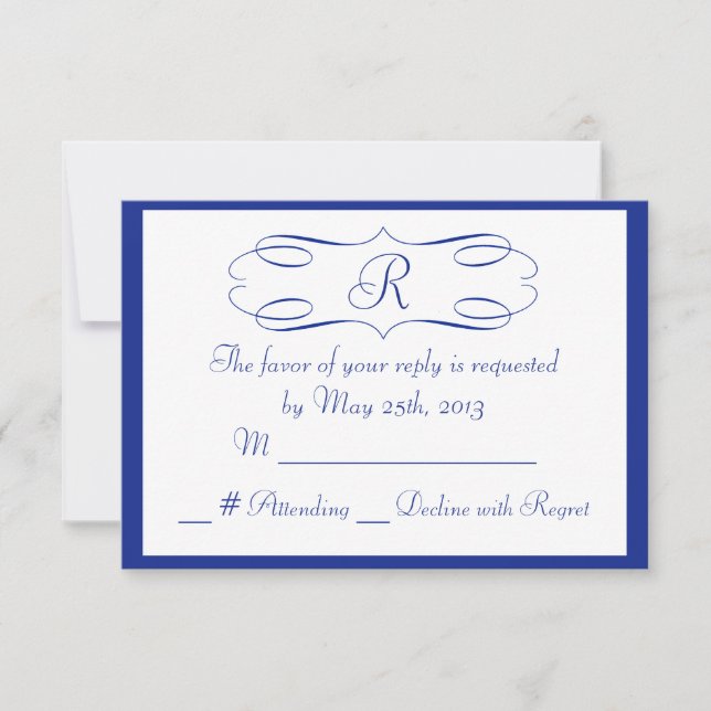Carte RSVP de mariage Royal Blue Monogram (Devant)