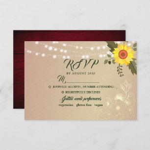 Carte RSVP de mariage Rustic Sunflower String