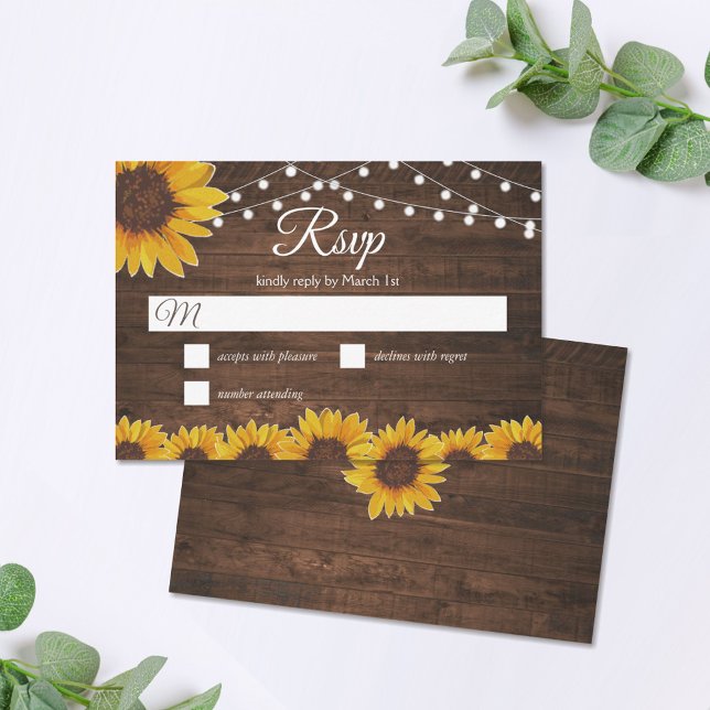 Carte RSVP de mariage Rustic Sunflower String (Créateur téléchargé)