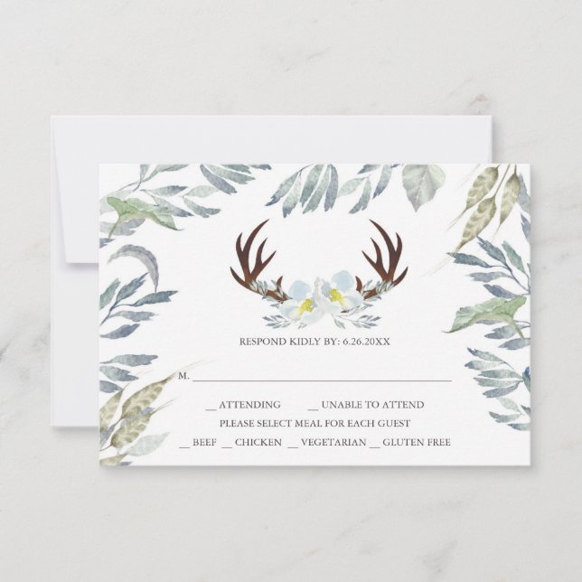 Carte RSVP de mariage rustique avec choix de repas (Devant)