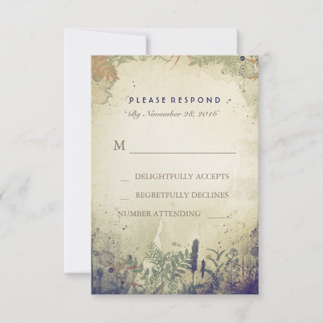 Carte RSVP de mariage rustique de la Marine Woodla (Devant)