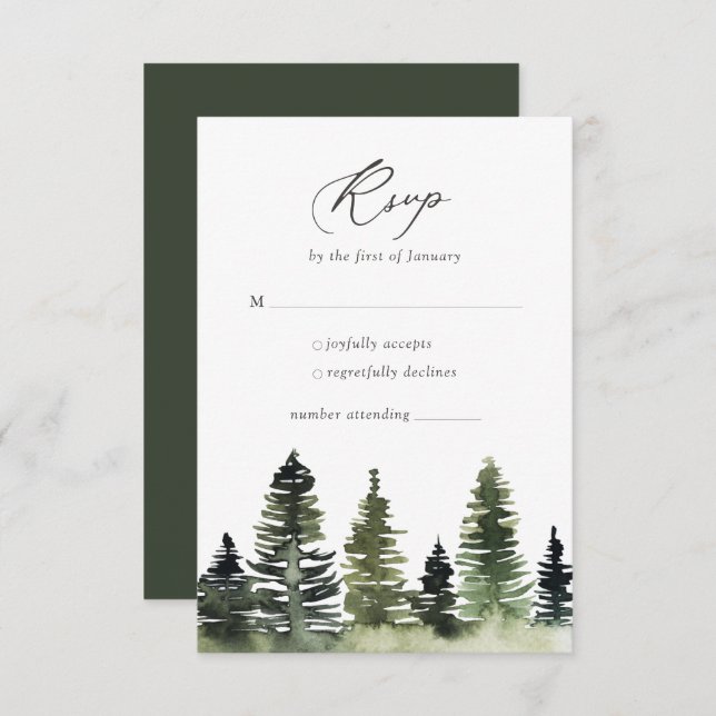 Carte RSVP de mariage rustique de pin sylvestre (Devant / Derrière)