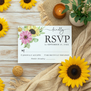 Carte RSVP de mariage rustique de tournesol