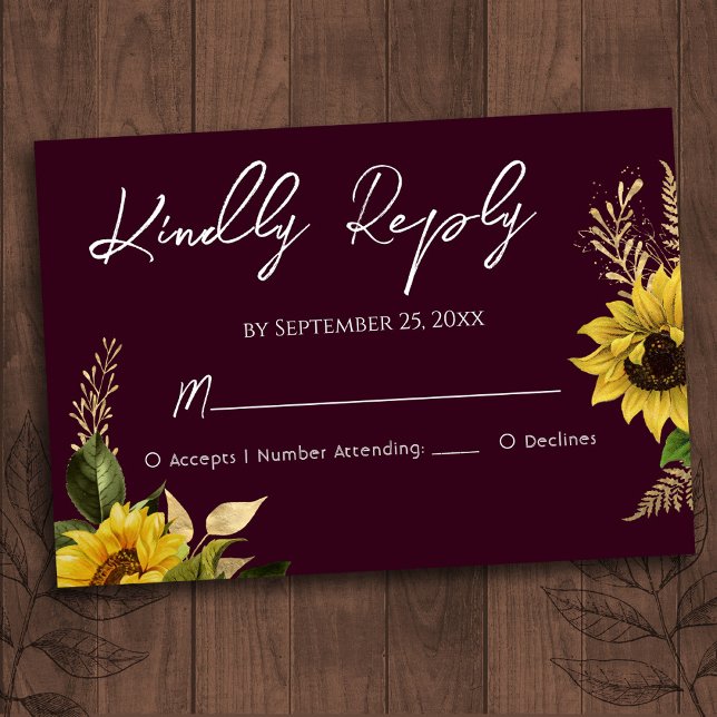 Carte RSVP de mariage rustique de tournesol (Créateur téléchargé)