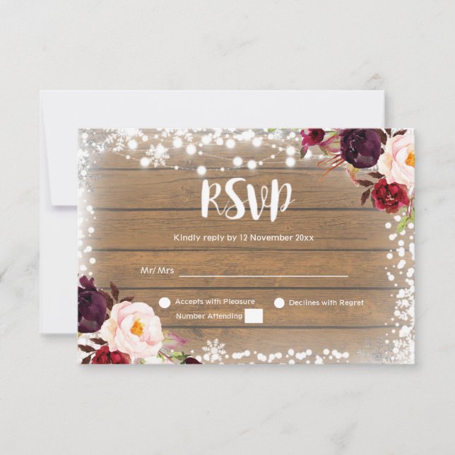 Carte RSVP de mariage rustique d'hiver (Devant)
