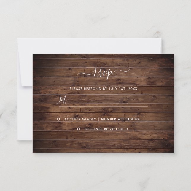 Carte RSVP de mariage rustique en bois (Devant)