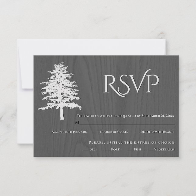 Carte RSVP de mariage rustique en bois gris d'arbr (Devant)