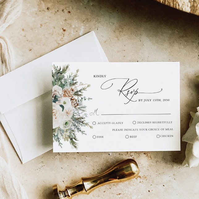Carte RSVP de mariage Rustique en Pinecone d'hiver (Créateur téléchargé)