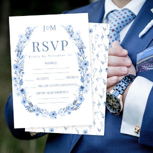 Carte RSVP de mariage rustique fleur sauvage bleu