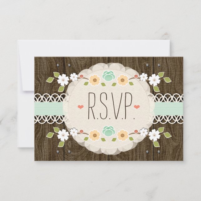 CARTE RSVP DE MARIAGE RUSTIQUE FLORALE À LA MINTE (Devant)