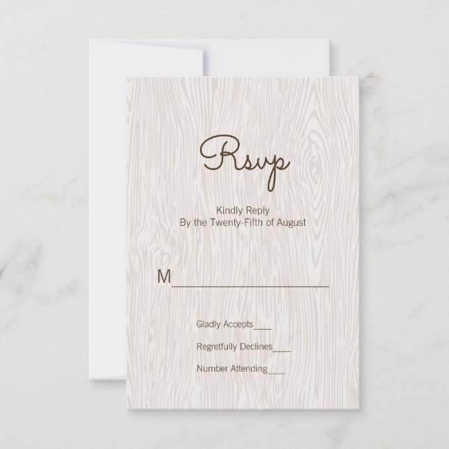 Carte RSVP de mariage rustique moderne en bois (Devant)