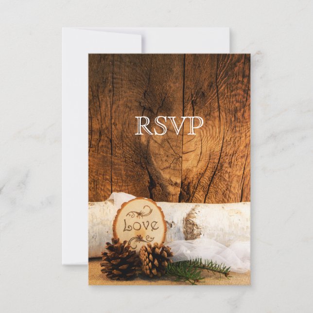 Carte RSVP de mariage rustique pour le Birch Tree  (Devant)