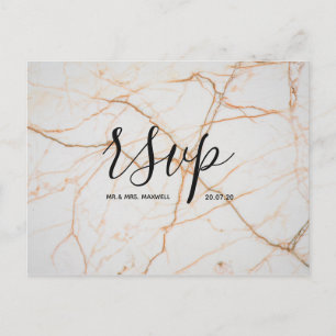 Carte Rsvp de mariage   Script de marbre blanc or