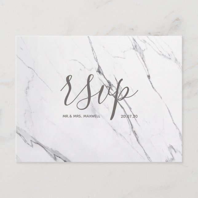 Carte Rsvp de mariage | Script de marbre blanc ros (Devant)