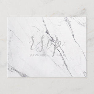 Carte Rsvp de mariage   Script de marbre blanc ros