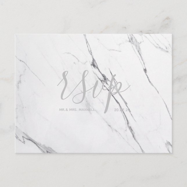 Carte Rsvp de mariage | Script de marbre blanc ros (Devant)