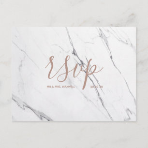 Carte Rsvp de mariage   Script de marbre blanc ros