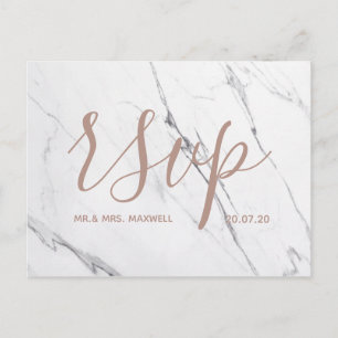 Carte Rsvp de mariage   Script de marbre blanc ros