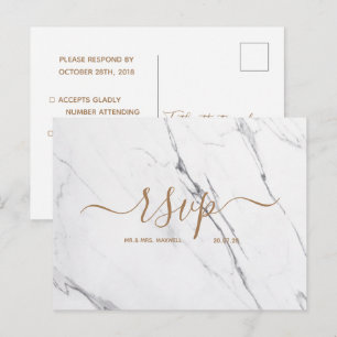 Carte Rsvp de mariage   Script de marbre blanc ros