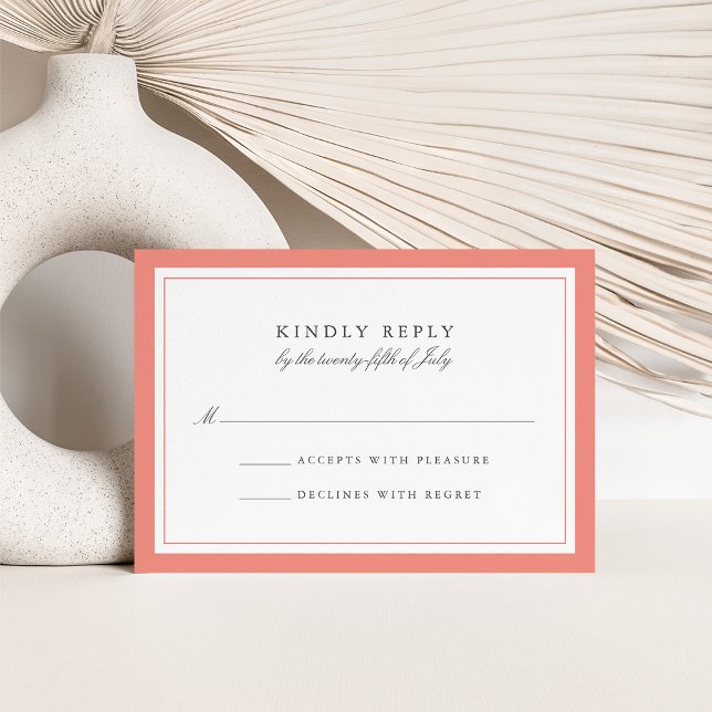 Carte RSVP de mariage simple à la frontière corail (Créateur téléchargé)