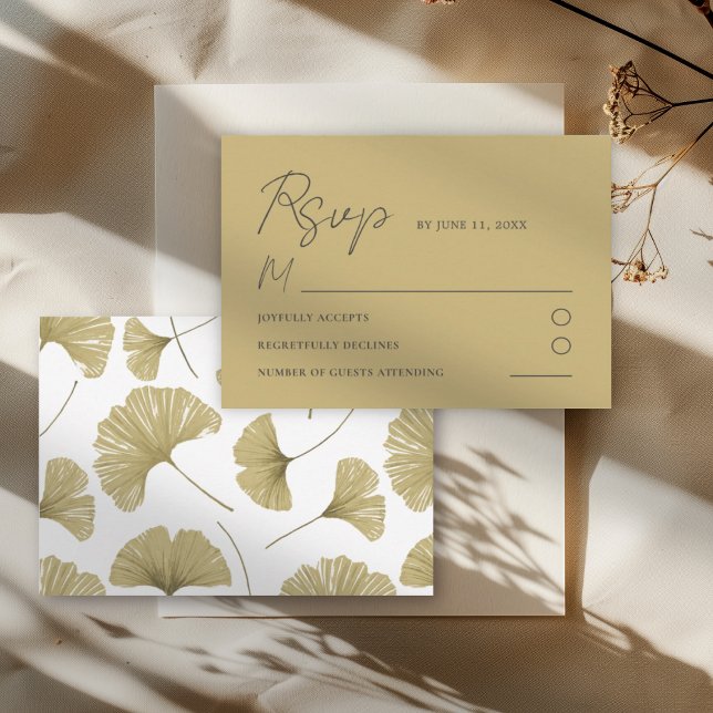 Carte RSVP de mariage simple or jaune Ginkgo feuil (Créateur téléchargé)