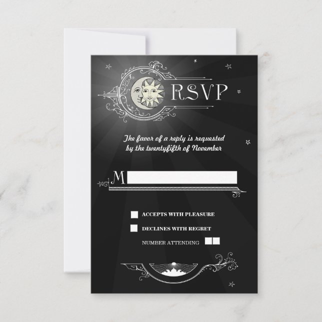 Carte RSVP de mariage soleil et lune (Devant)