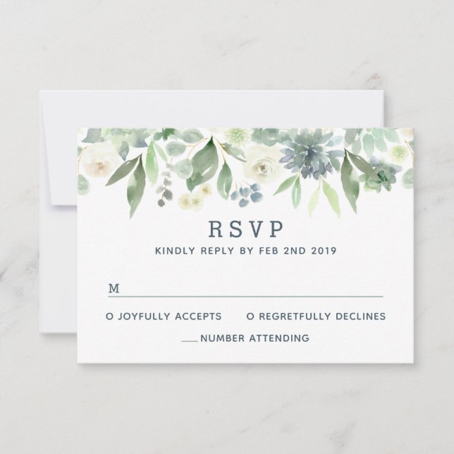 Carte RSVP de mariage Succulent à la florale aquar (Devant)