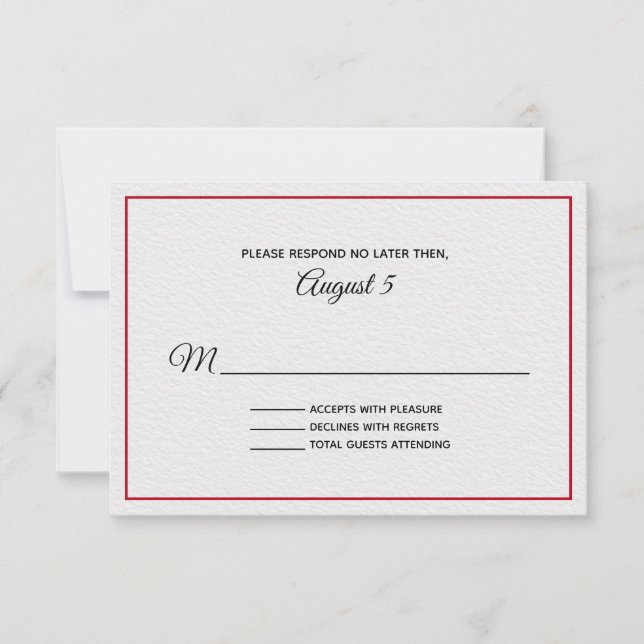 Carte RSVP de mariage texturé blanc et rouge (Devant)