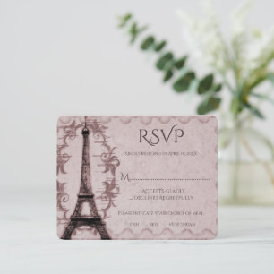 Carte RSVP de mariage Tour Eiffel rose
