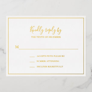 Carte RSVP de mariage traditionnel en or simple