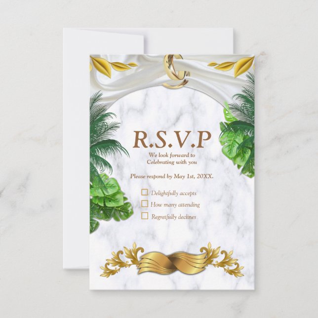 Carte RSVP de Mariage Tropical Romantique (Devant)