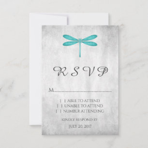Carte RSVP de mariage turquoise de libellules