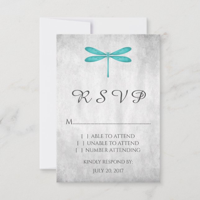 Carte RSVP de mariage turquoise de libellules (Devant)