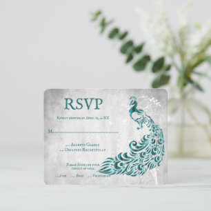 Carte RSVP de mariage turquoise de vigne feuille d