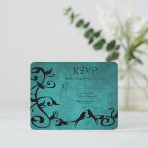 Carte RSVP de mariage turquoise Lovebirds