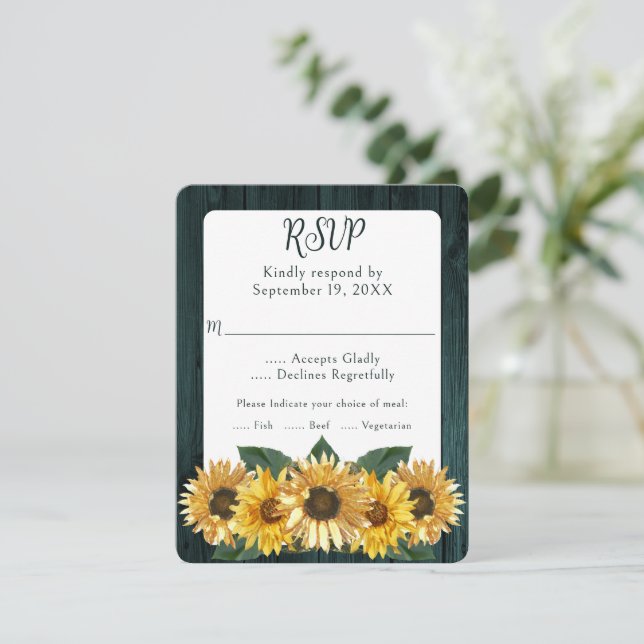 Carte RSVP de mariage Turquoise rustique de tourne (Debout devant)