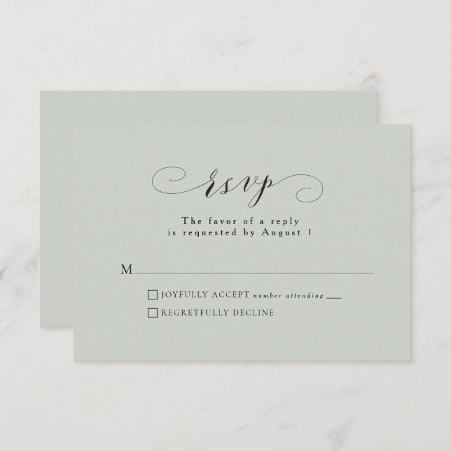 Carte RSVP de mariage vert à la sauge (Devant / Derrière)