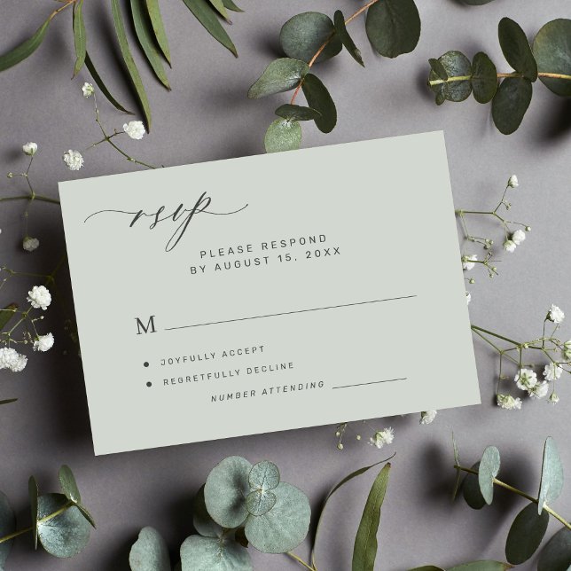 Carte RSVP de mariage vert avec sauge de forêt sim (Créateur téléchargé)