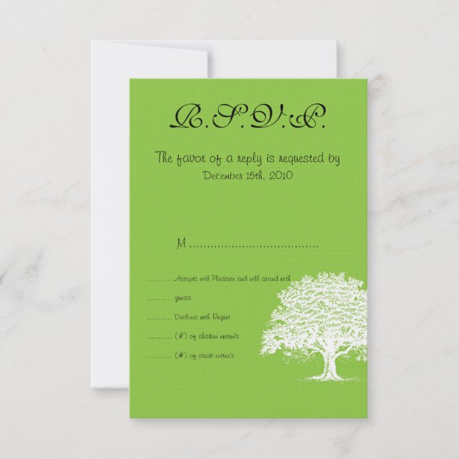 Carte RSVP de mariage vert/blanc de l'arbre de pri (Devant)