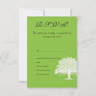 Carte RSVP de mariage vert/blanc de l'arbre de pri