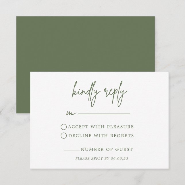 Carte RSVP de mariage vert de la forêt (Devant / Derrière)