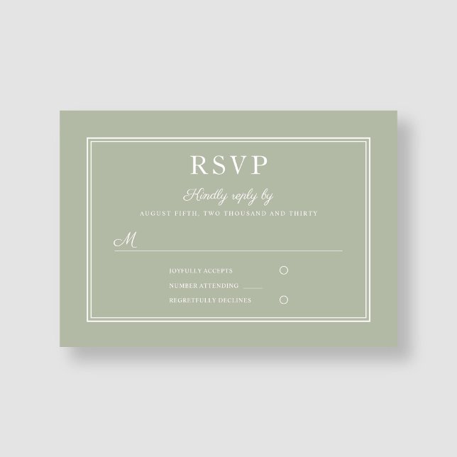 Carte RSVP de Mariage Vert Elégant Moderne (Modern Elegant Formal Sage Green Wedding RSVP Card)